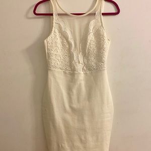 Lulus Ivory/White lace top bodycon dress